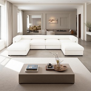 142.5" Chenille U-Shaped Modular Sectional Sofa with Cylindrical Cushions & Storage Seat - 1 of 4