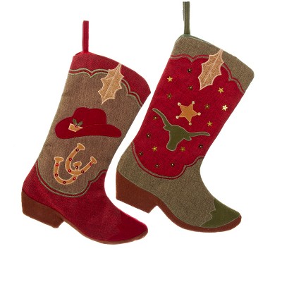 Kurt S. Adler 18.5" Red Embroidered Western Cowboy Boot Decorative Christmas Stocking