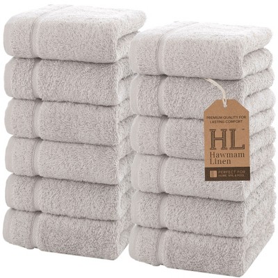 Hawmam Linen Luxury Cotton Washcloths 13x13 Inch - Large Hotel Spa Bathroom Face Towel | 12 Pack |