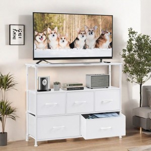 GlasFlength TV Stands and Consoles, Tall Dresser Fabric Storage Tower, Wood Top for Kid Room, Closet, Entryway, Nursery, White 38"*11.8"*30.7" - 1 of 4