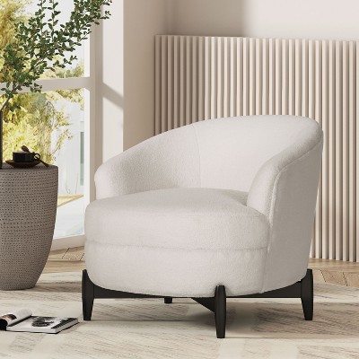 Okak Fabric Accent Chair Swivel Barrel Chair with Furry Upholstered Elegant Club Chair with Wood Legs for Living Room Bedroom Reception Room