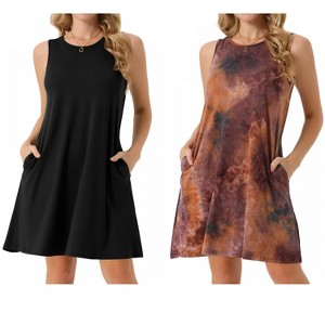 INSPIRE CHIC Women's Tie Dye Tank Beach Casual Sleeveless Loose Tshirt Sundress with Pockets 2 Packs - 1 of 4