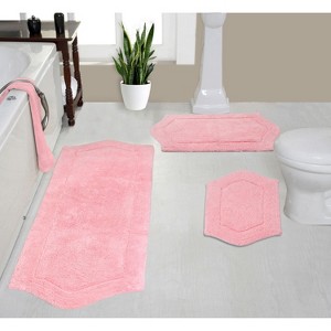 Waterford Tufted Bath Rug, Extra Soft and Absorbent, Non-Slip Bath Mats, Machine Washable bath rugs for Bathroom, 3 Pcs Set with Runner, Pink - 1 of 4