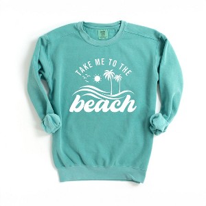Simply Sage Market Women's  Garment Dyed Graphic Sweatshirt Take Me To The Beach Wave - 1 of 2
