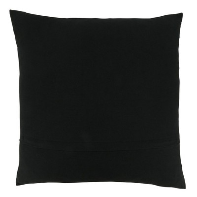 Black Embroidered Cotton Square Throw Pillow Cover