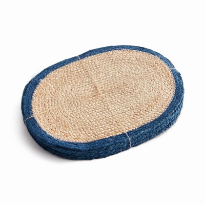 Plum & Post Jute Coil Oval Placemats, Set of 8 - Natural/Navy