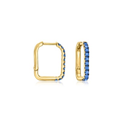 Ross-Simons 0.80 ct. t.w. Sapphire Paper Clip Link Hoop Earrings in 18kt Gold Over Sterling