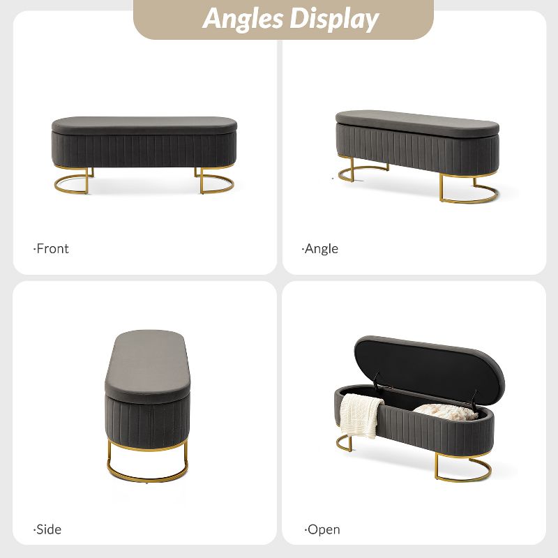 Nuria 49" Wide Modern Upholstered Flip Top Storage Bench with Golden Metal C-shaped Sled Legs for Living Room | ARTFUL LIVING DESIGN, 4 of 10