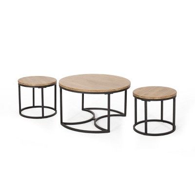NicBex Modern Round Nesting Coffee Table Set of 3 with Metal Frame for Living Room and Bedroom