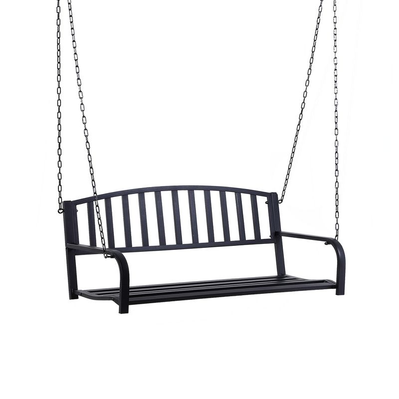 Outsunny 2-Person Metal Outdoor Porch Swing, Hanging Outdoor Swing Chair, Hanging Steel Patio Bench for Deck, 528lb Weight Capacity, Black, 1 of 10