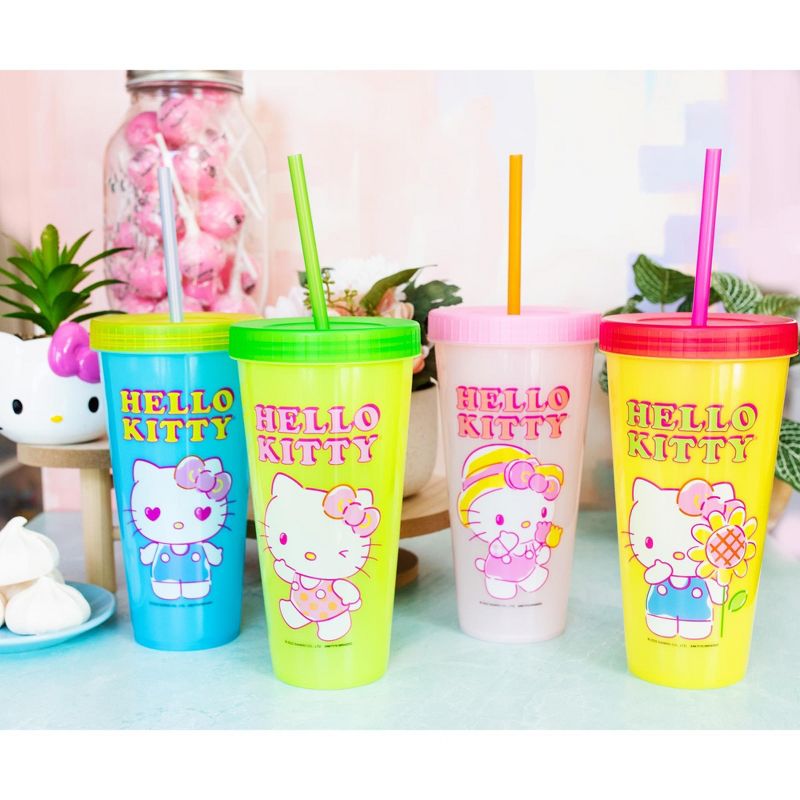 Silver Buffalo Sanrio Hello Kitty Garden Doodle Color-Changing Plastic Tumbler Cups | Set of 4, 3 of 7