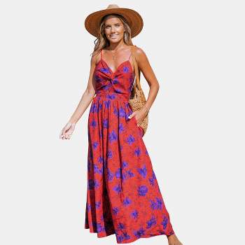 Women's Floral Print Knotted V-Neck Maxi Dress - Cupshe