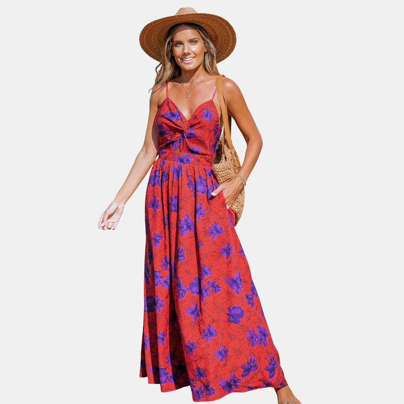 Women's Floral Print Knotted V-Neck Maxi Dress - Cupshe, 1 of 6