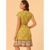 INSPIRE CHIC Women's V Neck Flutter Sleeve Smocked Waist Bohemian Dress - 3 of 4