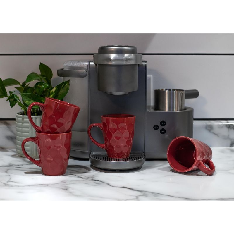 Elanze Designs Dimpled Red 12 ounce Glossy Ceramic Mugs Matching Set of 4, 5 of 6