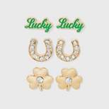 Girls' 3pk Irish Earring Set with 'Lucky' and Shamrock Studs - art class™