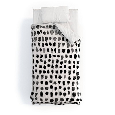 Twin/Twin Extra Long Summer Sun Home Art Dots Polyester Comforter Set Black & White - Deny Designs