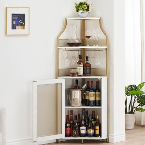 Bar Cabinet, Corner Bar Cabinet with LED Strip & Glass Holder - 5-Tier Storage, Engineered Wood (Living Room/Apartment, 18.5¡±x17.7¡±x60.6¡±) - 1 of 4