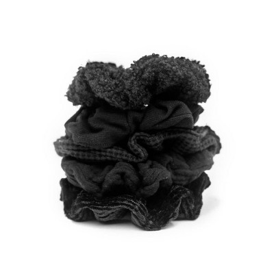 Kitsch Assorted Textured Scrunchies 5pc - Black