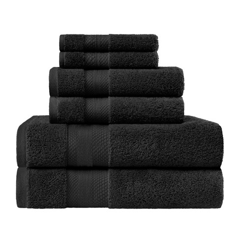 Premium Cotton Solid Plush Heavyweight Luxury 6-piece Towel Set, Black ...