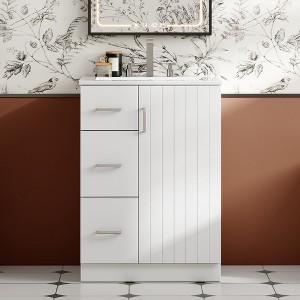 24" Modern Small Bathroom Vanity with Ceramic Sink, Bathroom Cabinet with 2 Drawers & Soft-Closing Door - ModernLuxe - 1 of 4