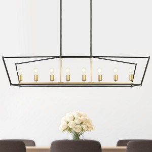 LNC Froebon 8-Light 55.1" Modern Rectangle Oversized Kitchen Island Pendant Lights, Black and Gold - 1 of 4