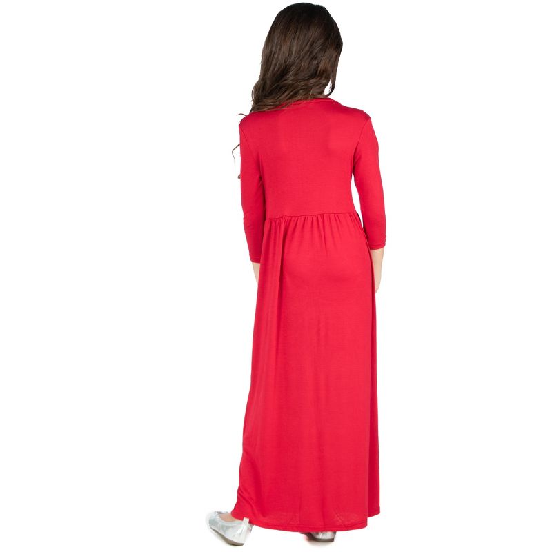 24seven Comfort Apparel Girls Three Quarter Sleeve Pleated Maxi Dress, 3 of 5