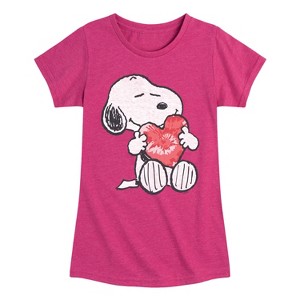 Girls' - Peanuts - Snoopy With Heart Fitted Short Sleeve Graphic T-Shirt - 1 of 4