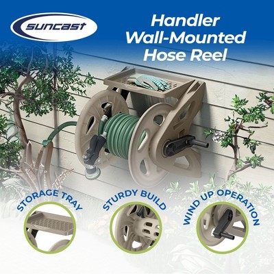 Suncast Taupe Resin Wall Mounted Hose Reel with Tray
