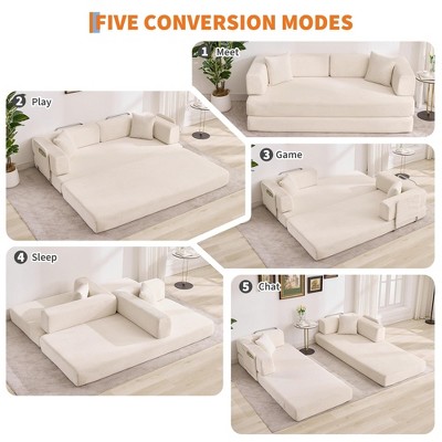 Five conversion modes of the sofa bed shown with images