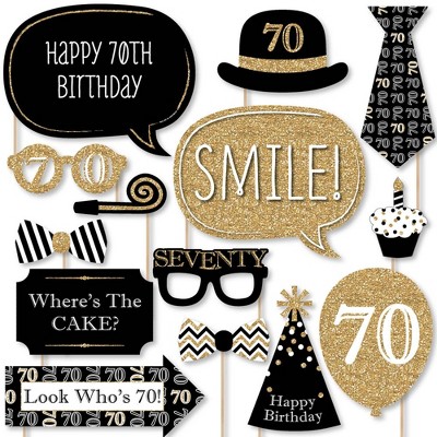 Big Dot of Happiness Adult 70th Birthday - Gold - Birthday Party Photo Booth Props Kit - 20 Count