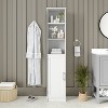 Emma and Oliver Narrow Freestanding Linen Tower Cabinet with In-Cabinet Adjustable Shelves, Upper Open Shelves, and Magnetic Closure Door - 2 of 4
