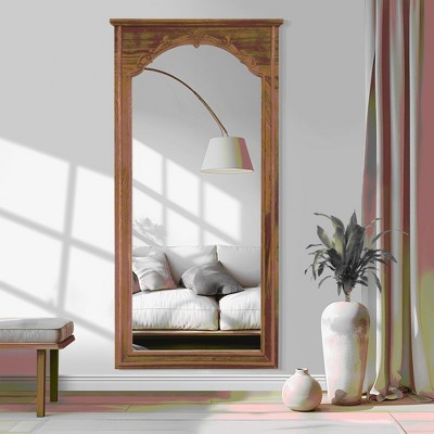 Lirago Rectangle Wood Full Length Mirror Wall Mirror with Inner Arch Carved Frame 72*35 Brown