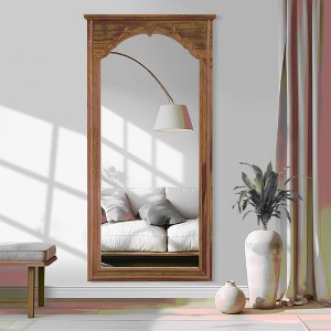 Lirago Rectangle Wood Full Length Mirror Wall Mirror with Inner Arch Carved Frame 72*35 Brown - 1 of 4