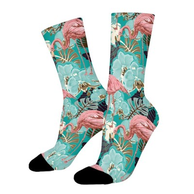 Beautiful Floral Summer Flamingo Women Printed Crew Socks Funny Funky Socks Soft Polyester Novelty Gifts for Artists Men