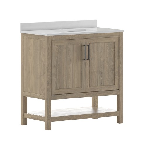 36 Contemporary Bathroom Vanity with Top Sink, 2 Soft Close Doors, and 6  Drawers, Brown - ModernLuxe