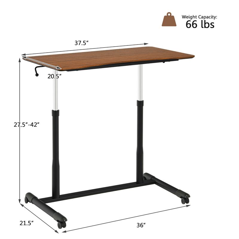 Costway Height Adjustable Computer Desk Sit Stand Rolling Notebook Table Natural\Brown\Black, 2 of 11