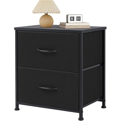 DOMETOUR Nightstand with 2 Storage Drawers Metal Frame and Wood Top Mini Dresser for Bedroom Closet Entryway College Dorm