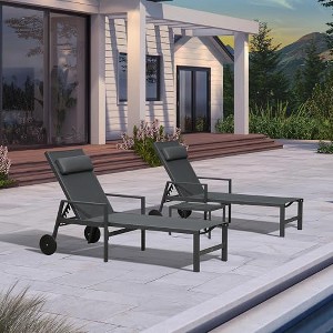 PURPLE LEAF Patio Lounge Chair Set of 3 Outdoor Chaise Lounger with Armrest Side Table and Wheels Sunbathing Tanning Recliner Including Pillows - 1 of 4