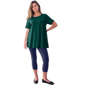 Roaman's Plus Size Cotton Ultimate Swing Tee With Keyhole Back - 1 of 4