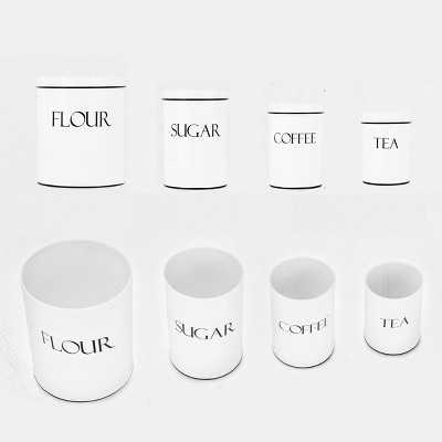Retro White Stainless Steel Kitchen Canister Set of 4