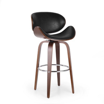 FURNIinspire Counter And Bar Stools Mid-Century Modern Upholstered Swivel Bar Stool Barstool, Counter Height Stool Chair, Black, 20"*20.75"*42.75"