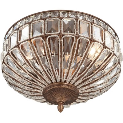 Vienna Full Spectrum Ceiling Light Flush Mount Fixture Square Cut Crystal Mocha Brown 15.5" wide Bedroom Kitchen