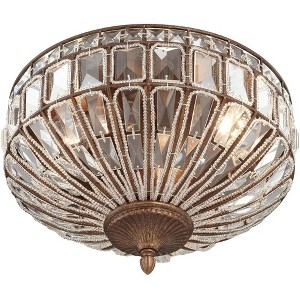 Vienna Full Spectrum Ibeza Vintage Ceiling Light Flush Mount Fixture 15 1/2" Wide Mocha Brown 3-Light Square Cut Crystal for Bedroom Kitchen Hallway - 1 of 4