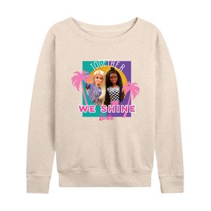 Women's - Barbie - Together We Shine Lightweight French Terry Wide Neck Long Sleeve Shirt - 1 of 4
