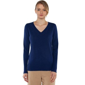 JENNIE LIU Women's 100% Pure Cashmere Long Sleeve Ava V Neck Pullover Sweater - 1 of 4