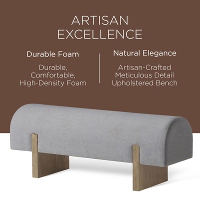 Gray Upholstered Wooden Bench with Curved Design