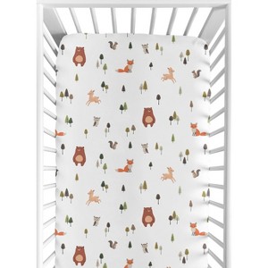Sweet Jojo Designs Gender Neutral Unisex Baby Fitted Crib Sheet Woodland Animal Pals Green Beige Brown Orange - 1 of 4
