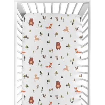 Sweet Jojo Designs Gender Neutral Unisex Baby Fitted Crib Sheet Woodland Animal Pals Green Beige Brown Orange