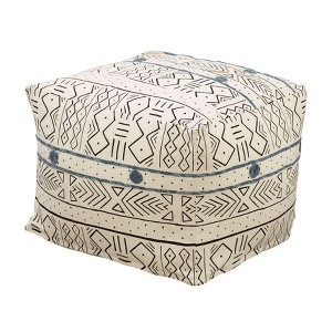 Saro Lifestyle Saro Lifestyle Light Mudcloth Floor Pouf, White, 20"x20"x14" - 1 of 3